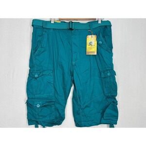 PJ Mark Cargo Shorts Mens Turquoise Belted Utility Pockets Y2K Outdoor 42 NWT